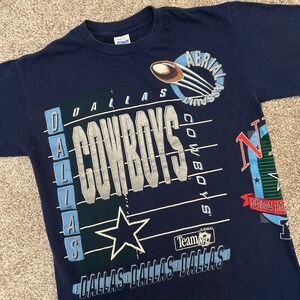 Vintage Dallas Cowboys All Over Print Tshirt Salem Sportswear Men Large USA 1992